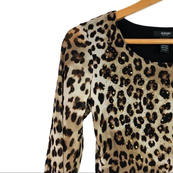 Alfani - Cheetah 3/4 Sleeve Blouse w/ Gold Jewel - Picture 3 of 6
